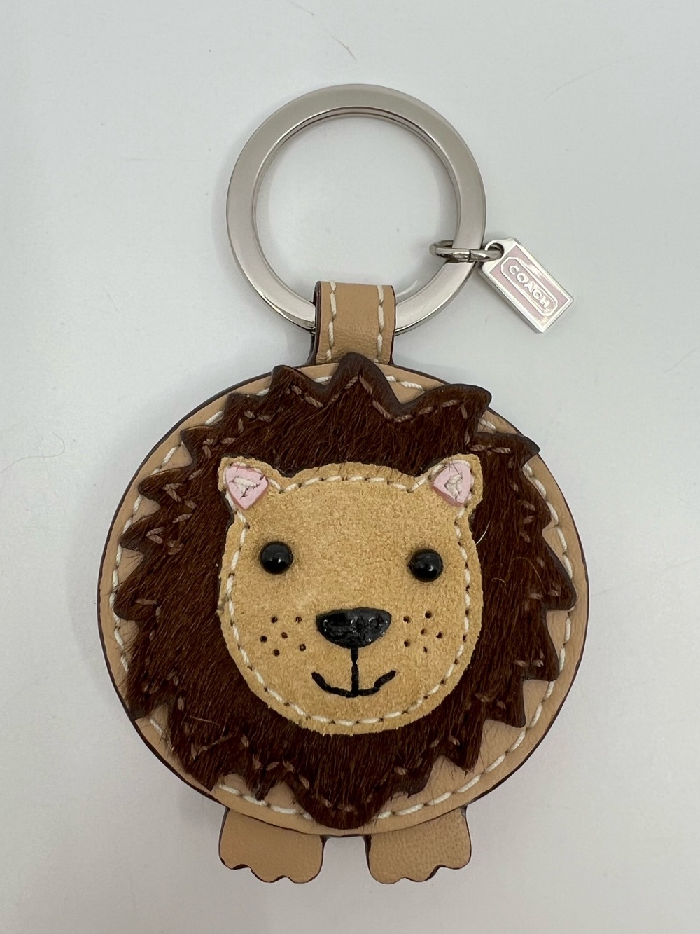 Coach Tan & Brown Lion Leather Keychain Bag Charm